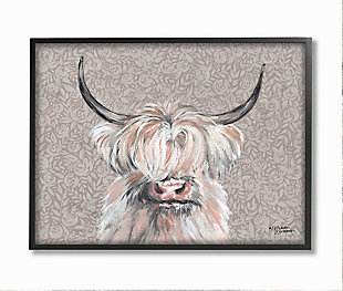 Grumpy White Buffalo On Floral Print 16x20 Black Frame Wall Art, Gray, large