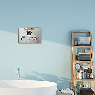 Bathroom Pug Daily Toilet Briefing 11x14 Gray Frame Wall Art, Gray, rollover