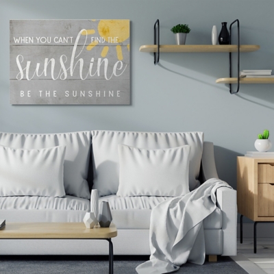 Be The Sunshine Positivity Phrase 36x48 Canvas Wall Art, Gray, large