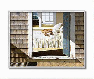 Dog Nap At Cape House 16x20 Gray Frame Wall Art, Brown, large