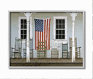 Distressed Rocking Chair Porch Americana 16x20 Gray Frame Wall Art, Multi, large