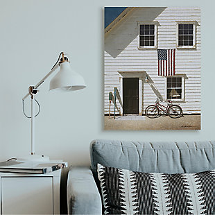 Pictured is a seaside New England cottage with boat and bike access. Proudly made in the USA, our stretched canvas is created with only the highest standards. We print with high quality inks and canvas, and then hand cut and stretch it over a 1.5 inch thick wooden frame. The art comes ready to hang with no installation required. Not to mention, at this size, it is sure to be the focal point of any room!Ready to hang | Proudly made in usa | Design by zhen-huan lu