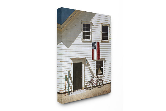 Pictured is a seaside New England cottage with boat and bike access. Proudly made in the USA, our stretched canvas is created with only the highest standards. We print with high quality inks and canvas, and then hand cut and stretch it over a 1.5 inch thick wooden frame. The art comes ready to hang with no installation required. Not to mention, at this size, it is sure to be the focal point of any room!Ready to hang | Proudly made in usa | Design by zhen-huan lu