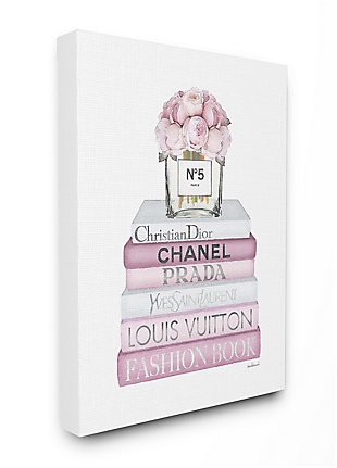 Pink Rose Bouquet And Fashion Designer Bookstack 36x48 Canvas Wall Art, White, large