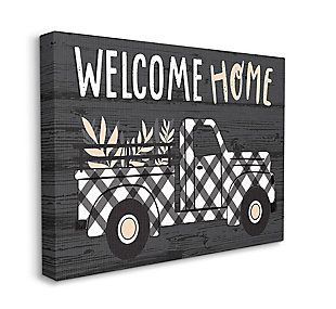 Black Farmer's Plaid Truck Welcome Home Sign 36x48 Canvas Wall Art, Black, large