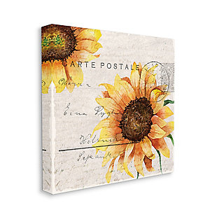 Sunflower Illustration Over Vintage Mail Post 17x17 Canvas Wall Art, Yellow, large