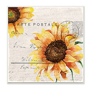 Sunflower Illustration Over Vintage Mail Post 12x12 Wall Plaque, , large