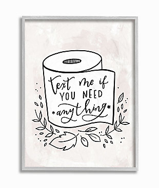 Bathroom Humor Text Me If You Need Toilet Paper 16x20 Gray Frame Wall Art, White, large