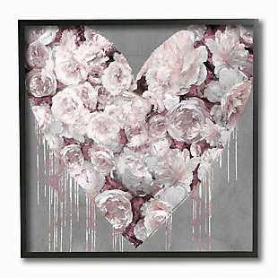 Pink Rose Heart Over Grey 12x12 Black Frame Wall Art, , large