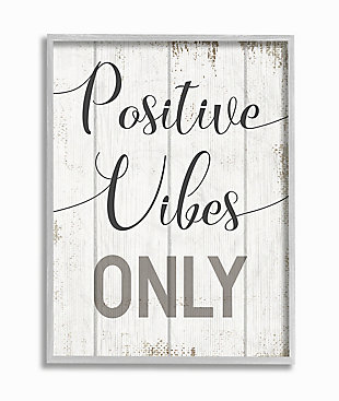 Positive Vibes Only Phrase 16x20 Gray Frame Wall Art, White, large
