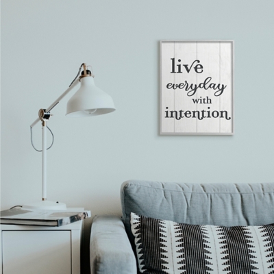 Live Everyday With Intention Quote 16x20 Gray Frame Wall Art, White, large