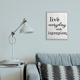 Live Everyday With Intention Quote 16x20 Gray Frame Wall Art, White, rollover