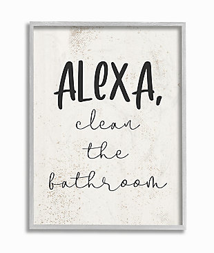 Modern Day Clean The Bathroom Sign 11x14 Gray Frame Wall Art, White, large