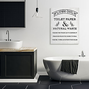 Flush Only Toilet Paper Rustic Bathroom Sign 36x48 Canvas Wall Art, White, rollover