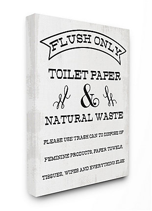 Flush Only Toilet Paper Rustic Bathroom Sign 36x48 Canvas Wall Art, White, large