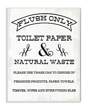 Flush Only Toilet Paper Rustic Bathroom Sign 13x19 Wall Plaque, White, large
