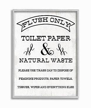 Flush Only Toilet Paper Rustic Bathroom Sign 16x20 Gray Frame Wall Art, White, large