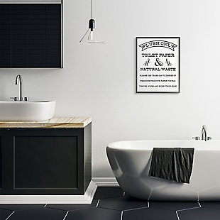 Flush Only Toilet Paper Rustic Bathroom Sign 24x30 Black Frame Wall Art, White, rollover