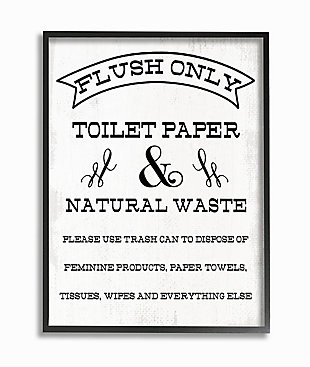 Flush Only Toilet Paper Rustic Bathroom Sign 24x30 Black Frame Wall Art, White, large