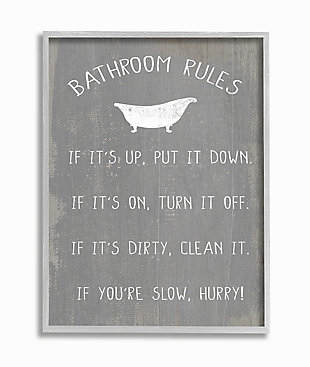 Countryside Bathroom Rules Sign 16x20 Gray Frame Wall Art, Gray, large
