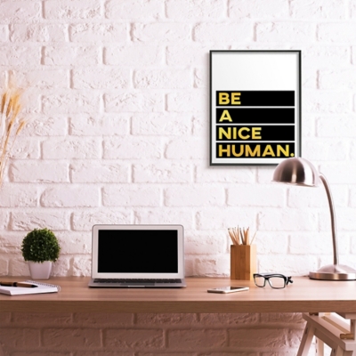Be A Nice Human Quote 24x30 Black Frame Wall Art, White/Black, large