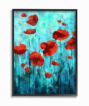 Red Poppies Growing In Blue Sky 16x20 Black Frame Wall Art, Blue, large