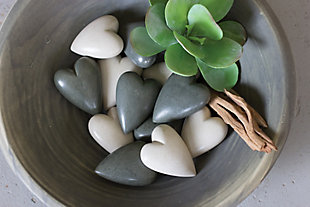 Set of Six Hand Carved Stone Hearts - Dark Gray, , rollover