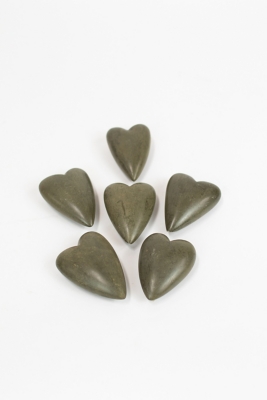 Set of Six Hand Carved Stone Hearts - Dark Gray, , large