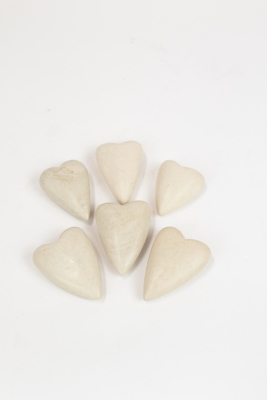 Set of Six Hand Carved Stone Hearts - Light Gray, , large