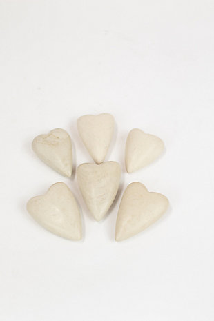 Set of Six Hand Carved Stone Hearts - Light Gray, , large