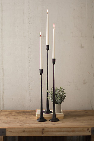Set of Three Tall Cast Iron Taper Candle Holders