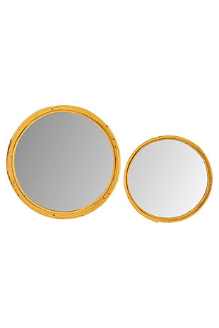 Set of Two Round Rattan Mirror Trays, , large