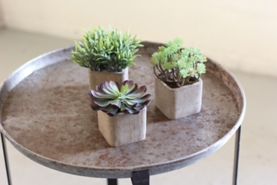 Set of Three Large Artificial Succulents In Square Pots, Brown/Beige