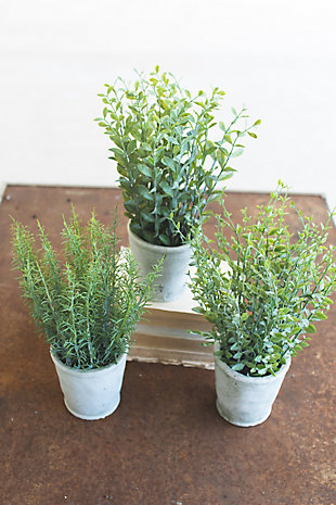 Set of Three Artifial Herbs In Cement Pots, , rollover