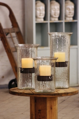 A600017338 Small Glass Candle Cylinder with Rustic Insert, Gr sku A600017338