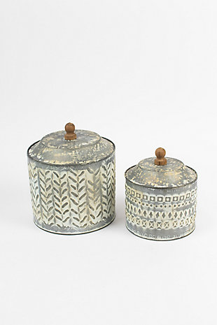 Set of Two Pressed Tin Canisters, , large