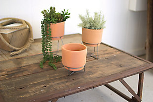 Set of Three Natural Clay Planters with Wire Bases, , rollover