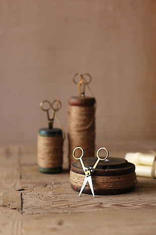 Set of Three Wooden Spools with Jute Twine and Scissors, , rollover