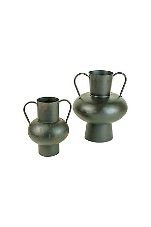 Set of Two Metal Urns with Handles - Waxed Black, , large