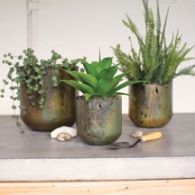 Set of Three Rustic Verdigris Iron Planters, , rollover