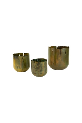 Set of Three Rustic Verdigris Iron Planters, , large