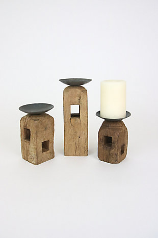 Set of Three Square Wooden Furniture Leg Candle Holders, , large