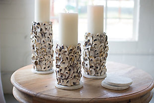 Set of Three Oyster Shell Pillar Candle Holders, , rollover