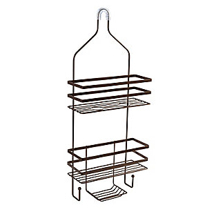 This luxurious hanging shower caddy not only gets all your shower essentials up off the ground and organized neatly at eye level, but its oil-rubbed bronze finish takes your shower aesthetic to another level. It has baskets, hooks and a soap tray that provide plenty of space for all your shower accessories and it securely fits standard shower heads and has suction cups to keep it firmly in place.Organize your shower with this hanging shower caddy | Offers 2 tiers, 2 hooks and 1 soap tray for storage | Securely fits standard shower heads | Luxurious and rust-resistant oil-rubbed bronze finish