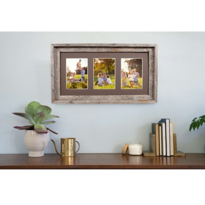 Abstract Opening Picture Frame - 100% Up-cycled Reclaimed Wood Frame (three 5 X 7" Photos), , rollover