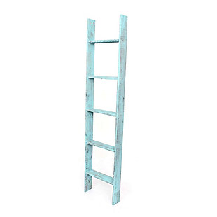Turquoise 5 Ft. Rustic Farmhouse Blanket Ladder - 100% Recycled And Reclaimed Wood, Turquoise, large