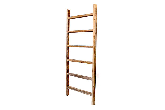 If you’ve been searching for that perfect piece of rustic home decor, then these wooden ladder shelves will make a wonderful addition to your collection. Made right here in the USA, each of these pieces is handcrafted from reclaimed and recycled wood, so you can beautify your home without harming a single tree. Since each accent is hand-made, no two ladders in the world are identical. Each has its own distinct character, so you’ll have a one-of-a-kind ladder shelf whether you choose white, black, brown, red, turquoise or weathered gray.Rustic ladder shelf 6 foot long | Comes fully assembled.  these rustic ladder shelves measure 72"h x 22"w x 1.5"d | Mount horizontally or vertically | You can hang ladder or lean against a wall. The possibilities are endless. | Made in usa from 100% recycled and reclaimed wood. Our products were once trees. Every imperfection is part of the story. Each product is handmade by our designers from reclaimed wood and will have unique character with possible small holes and splinters. These imperfections give you a one-of-a-kind handmade piece.