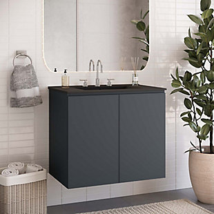 Bryn 30" Wall-Mount Bathroom Vanity, Gray/Black, rollover