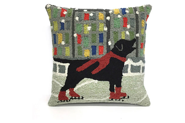Plush and textural, yet tough enough for indoor-outdoor use, this hand-tufted pillow of a pawsome ice skater is sure to look doggone adorable—from the porch to the patio and all points in between.Polyester and acrylic cover | Hand-tufted | Polyester insert | Uv-stabilized for indoor/outdoor use | Prolong life by limiting exposure to rain and moisture | Imported | Hand washable