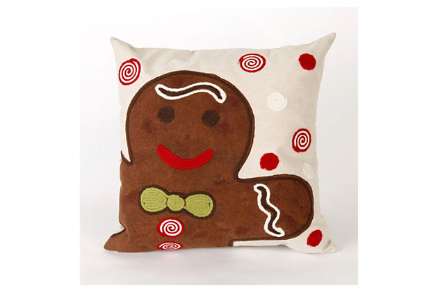 Show off your good taste with a dash of whimsy this holiday season. Crafted for indoor-outdoor use, this gingerbread man pillow by renowned artist Liora Mannes is the sweetest thing.Polyester cover | Polyester insert | Uv-stabilized for indoor/outdoor use | Prolong life by limiting exposure to rain and moisture | Removable/hand washable cover with zipper closure | Handmade in u.s.a.